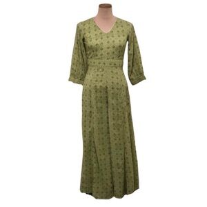 Ridhi Mehra x Indya Wide Leg Flare Jumpsuit Size XS Green Gold Print